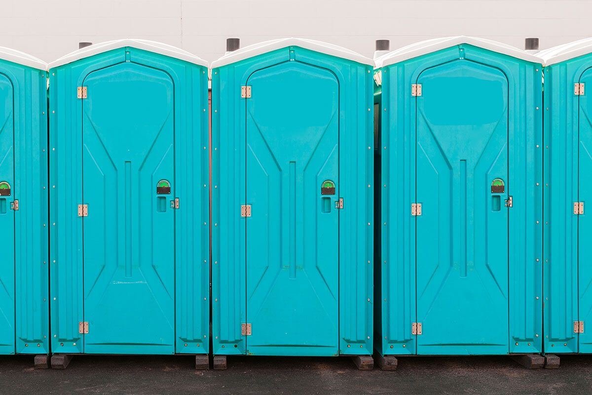 Industrial portable restroom units at a plant in Bethlehem, Pennsylvania