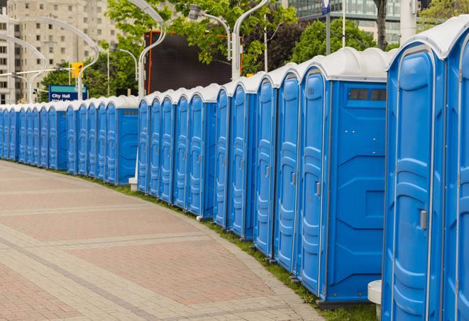 Seasonal porta potty units set up at a Bethlehem, Pennsylvania venue